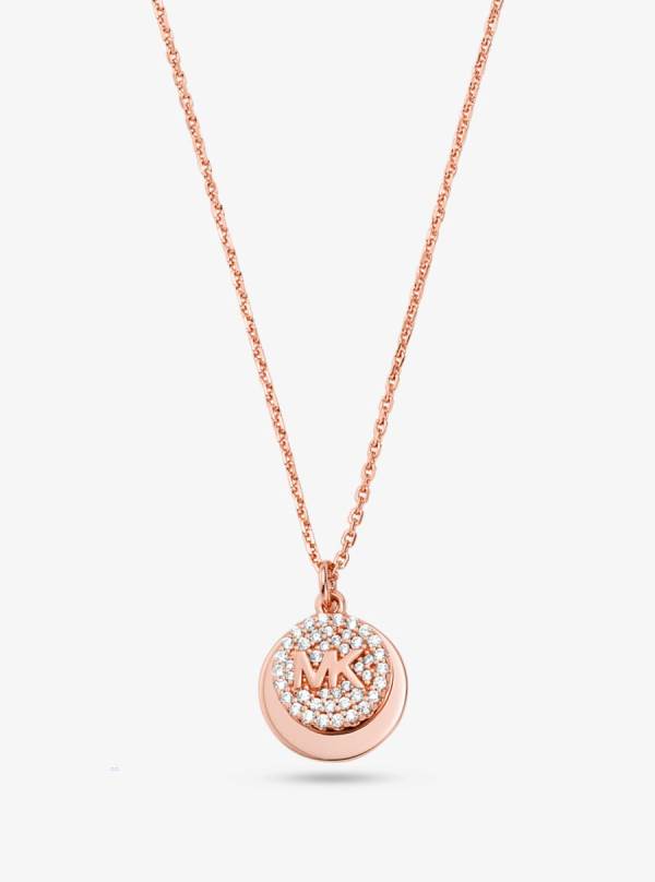 Damske Náhrdelník Michael Kors Precious Metal-Plated Sterling Silver Pavé Logo Disc Ruzove Zlate - Šperky Michael Kors Outlet | TFYXA-7453